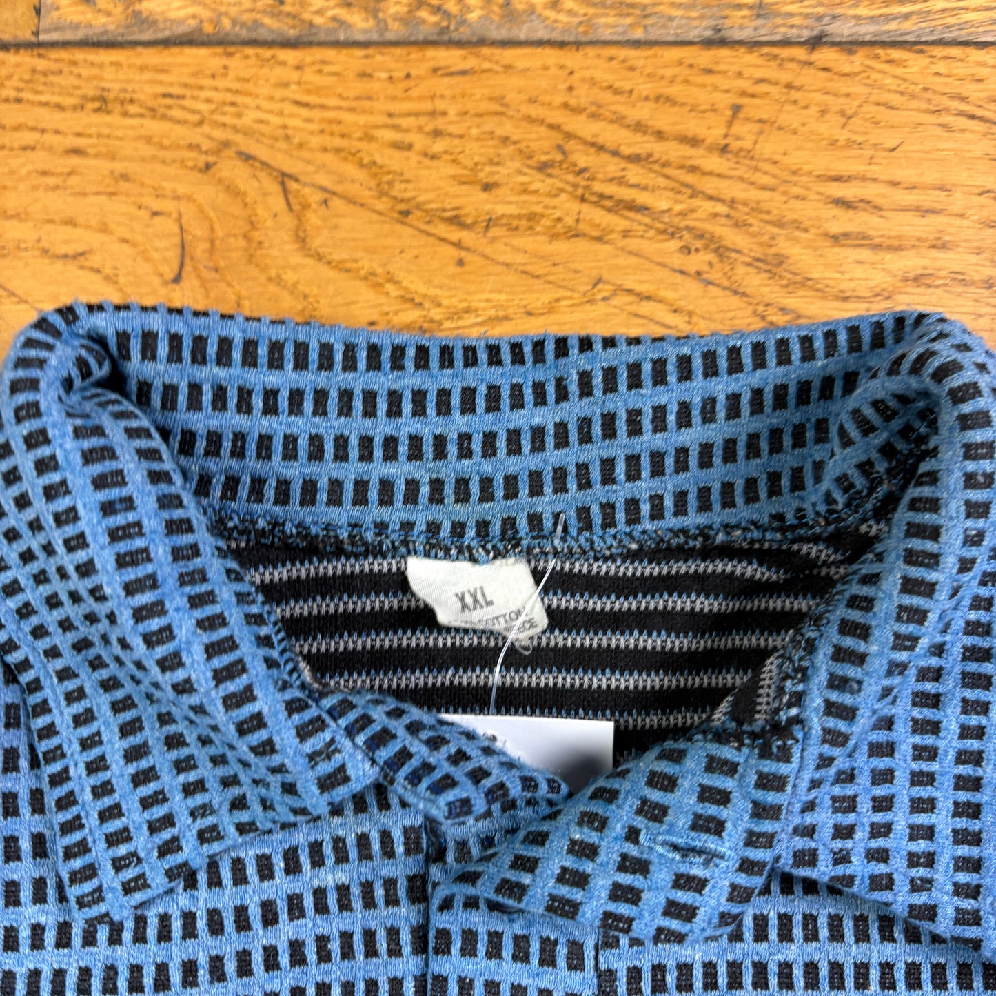 Vintage Adidas Embroidered Blue Pattern Polo T-Shirt - XXL