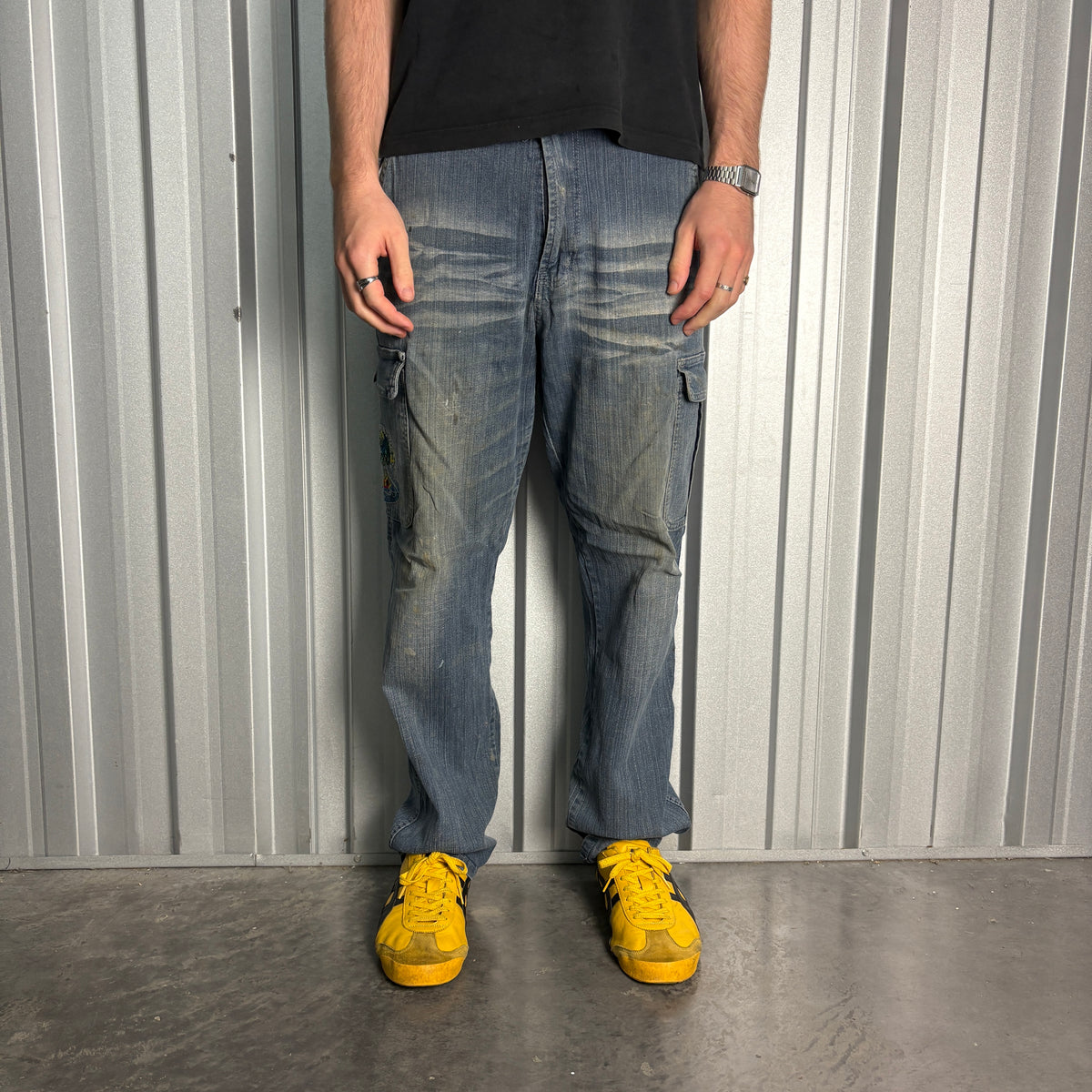Embroidered Blue Dragon Japanese Denim Hip Hop Y2K Baggy Jeans - 36R