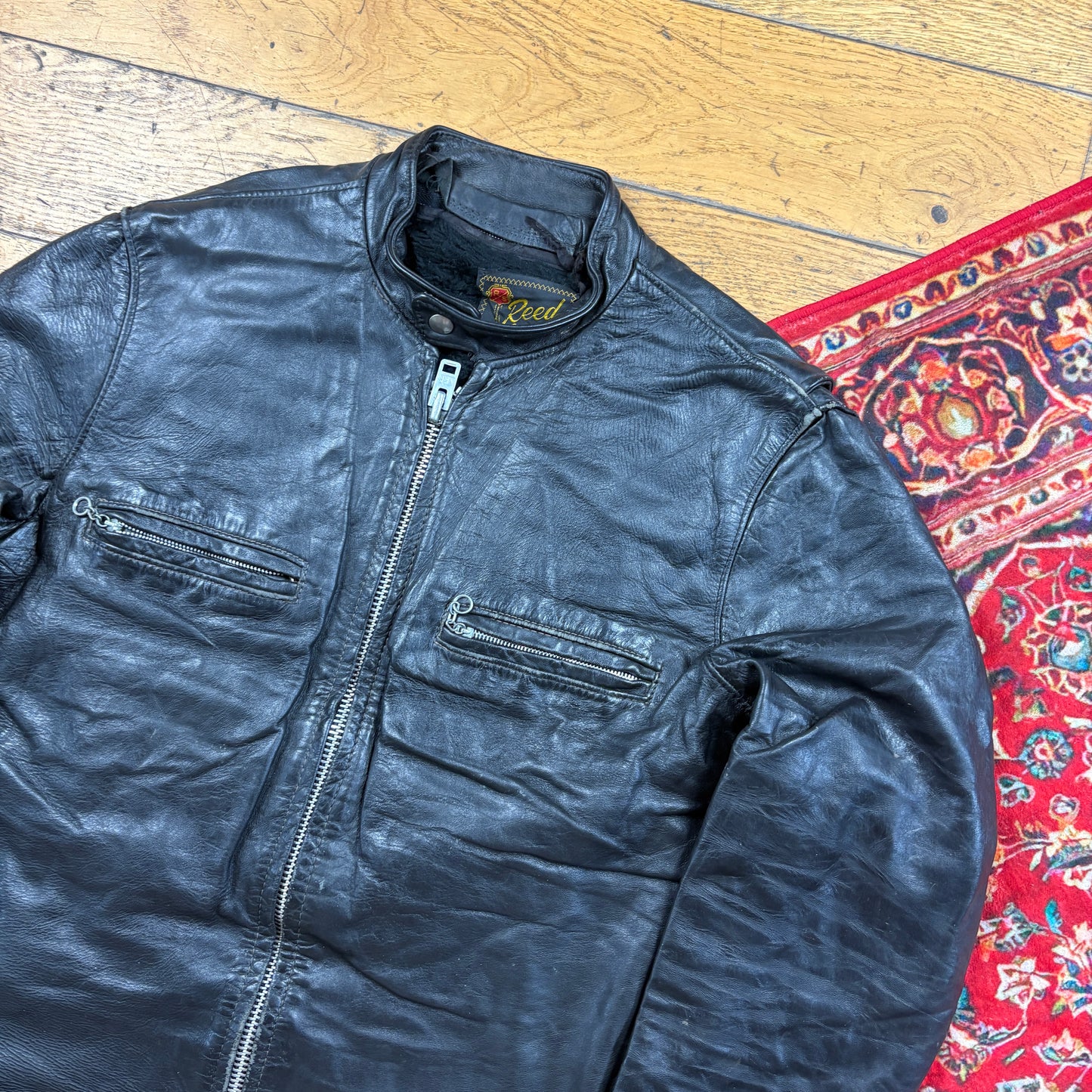 Vintage Black Biker Motorbike Leather Jacket - M