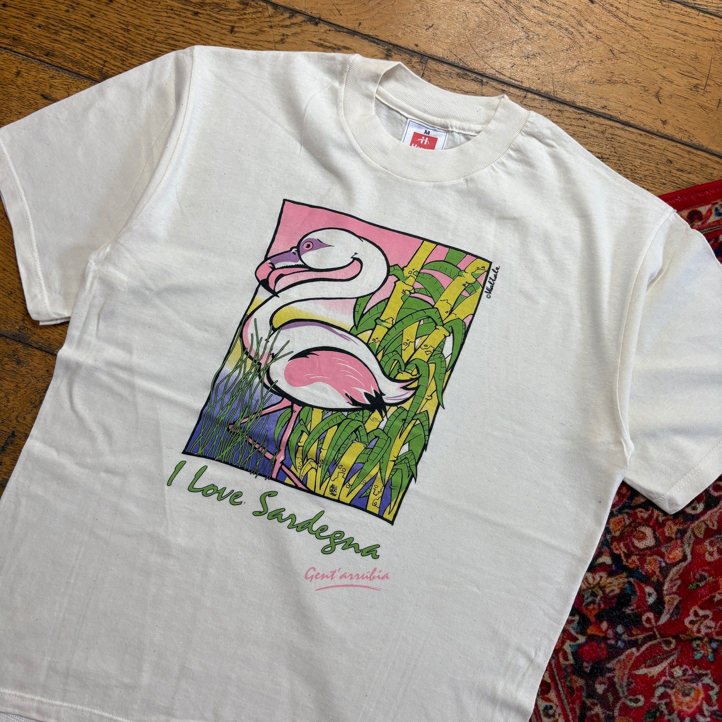 Vintage 90s Flamingo White Single Stitch Graphic T-Shirt - S