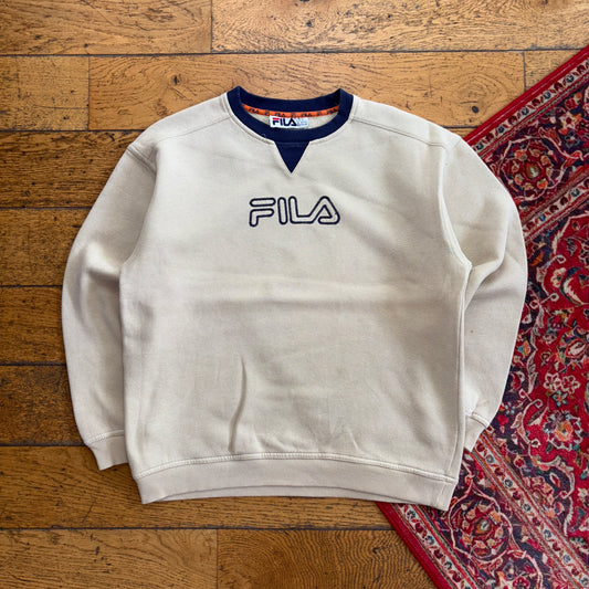 Vintage Fila Cream Embroidered Sweatshirt - M