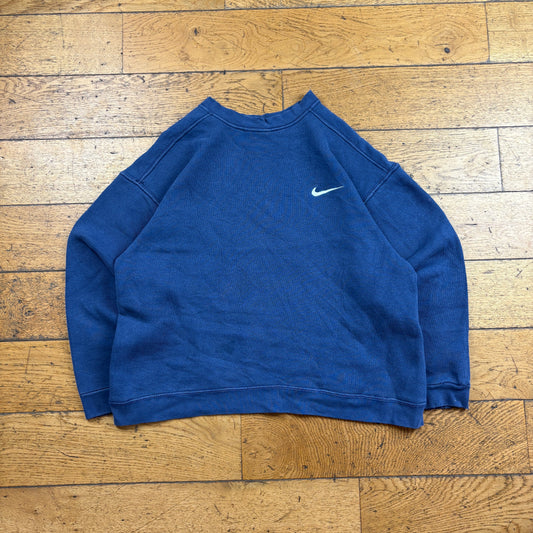Vintage 90s Nike Womens Boxy Navy Embroidered Sweatshirt - Size 10