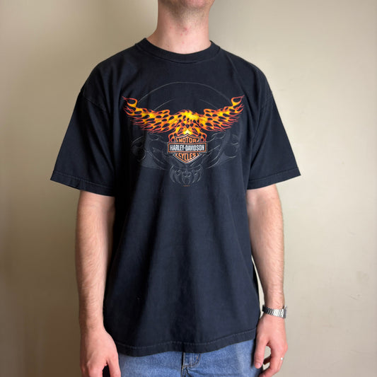 Vintage 2005 Harley Davidson Black Flames Graphic T-Shirt - L