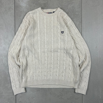 Vintage Chaps Ralph Lauren Chunky Cable Knit Cream Fisherman Jumper - L