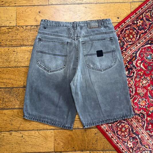 Vintage Marithe Francois Girbaud Embroidered Hip Hop Grey Baggy Shorts Jorts -34