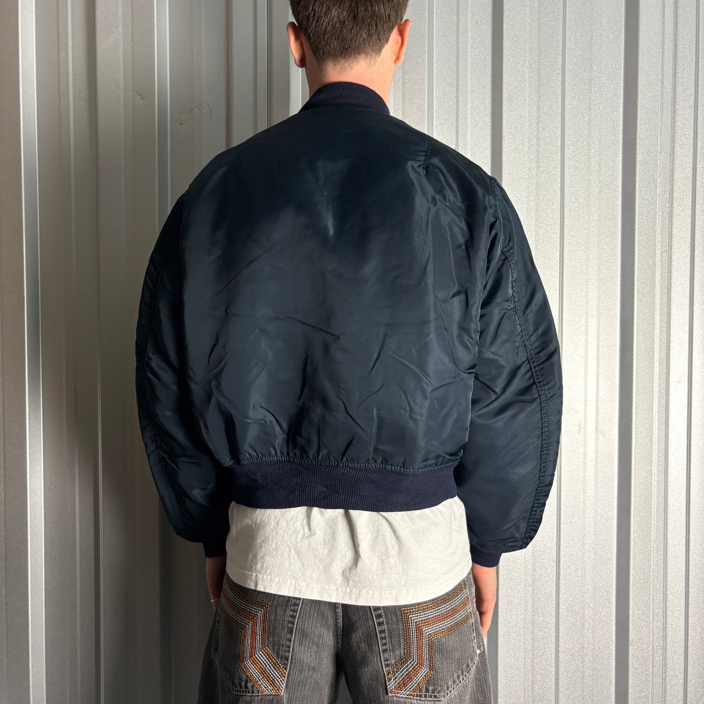 Vintage Navy Bomber Flight Aviator Cropped Boxy Jacket - M