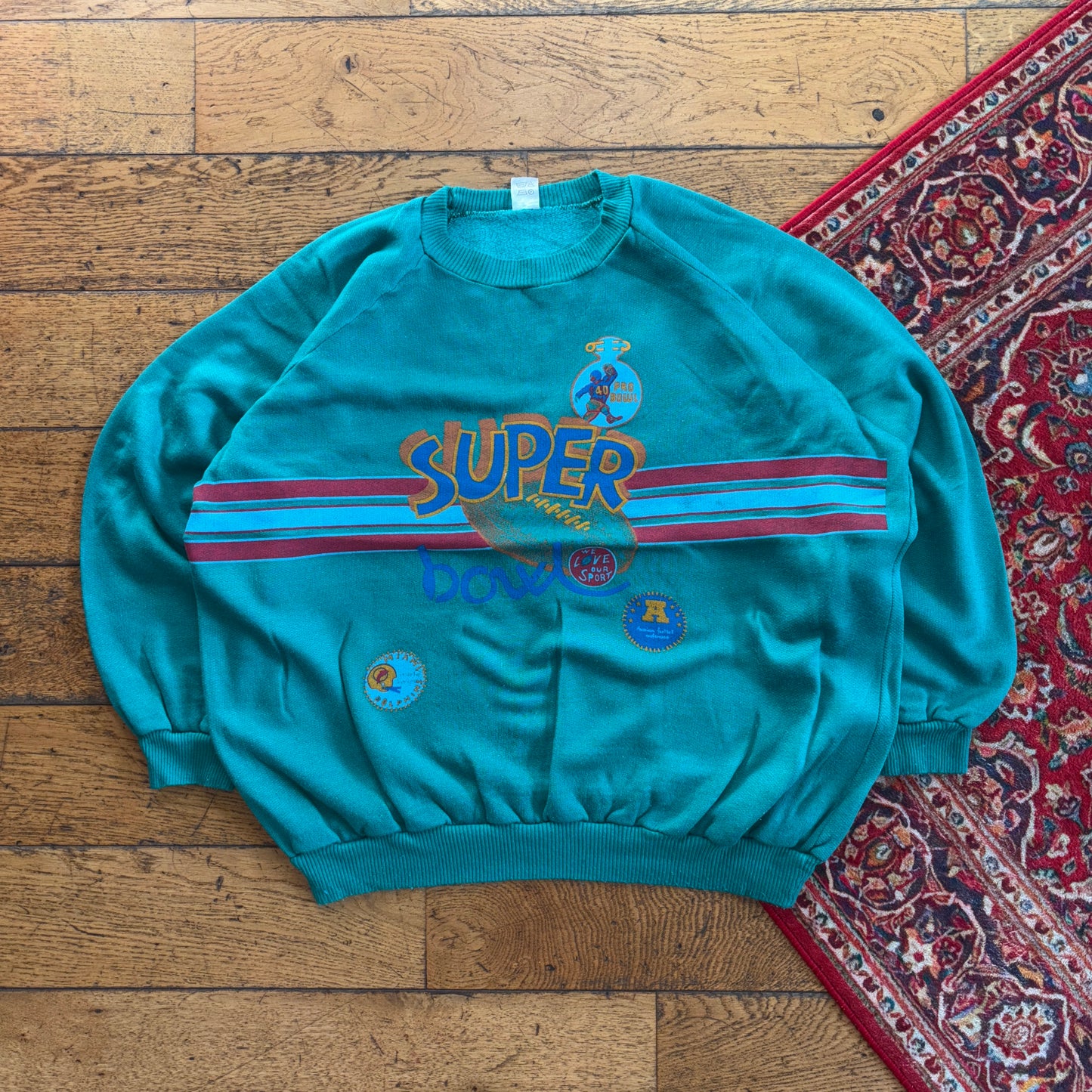 Vintage 90s Super Bowl Green Blue Graphic Sweatshirt - XL