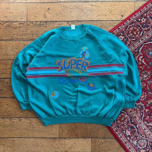 Vintage 90s Super Bowl Green Blue Graphic Sweatshirt - XL