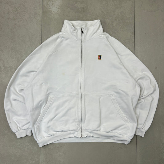 Vintage 90s Nike Court White Embroidered Zip Sweatshirt - XL