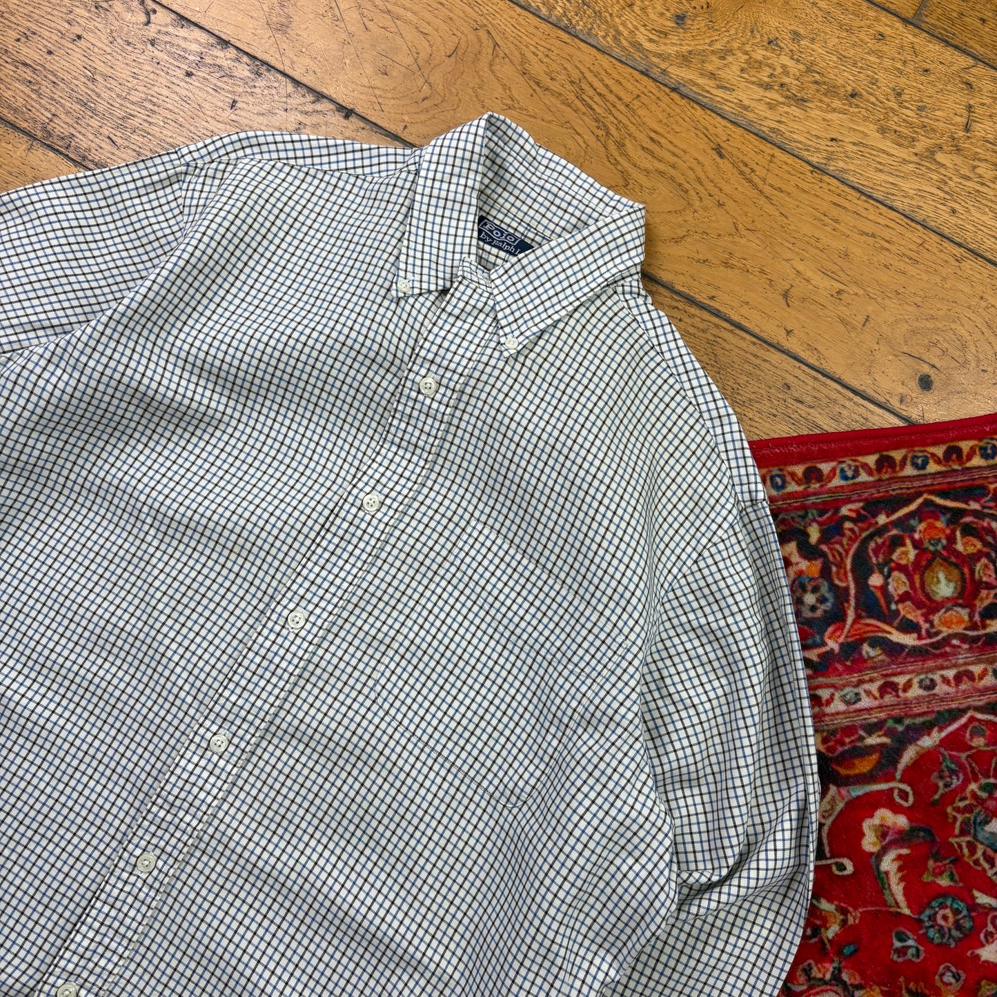 Vintage Ralph Lauren Cream Check Embroidered Shirt - L