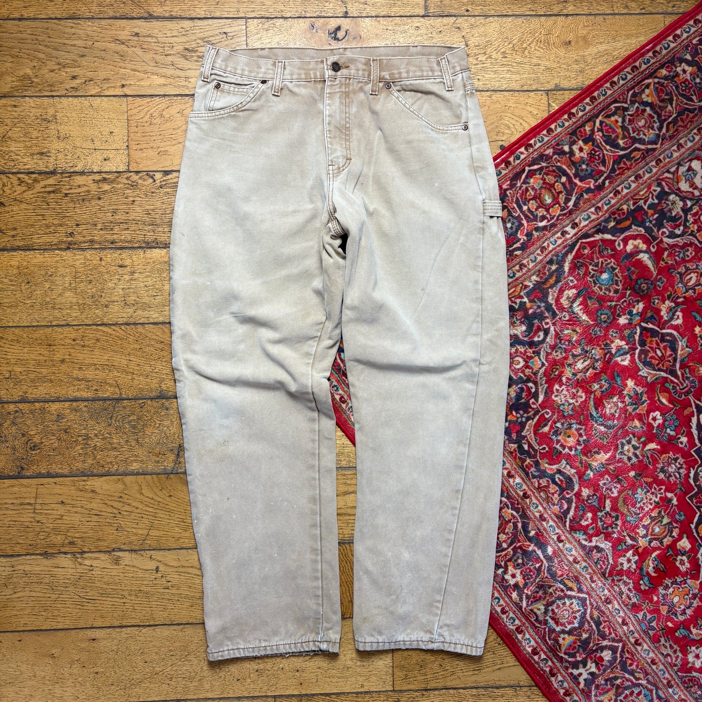 Vintage Dickies Workwear Carpenter Cream Baggy Trousers - 34R