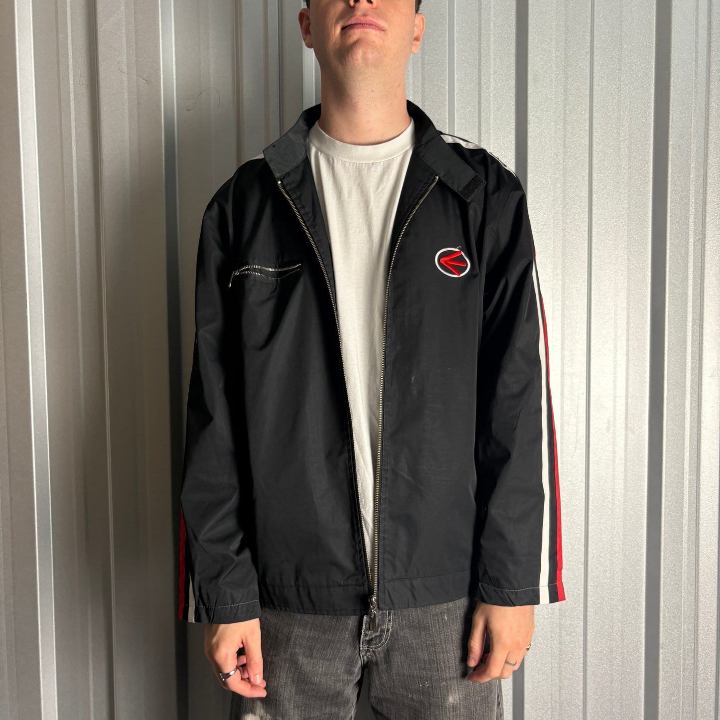Vintage Energie 90s Skate Black Zip Embroidered Streetwear Jacket - 2XL