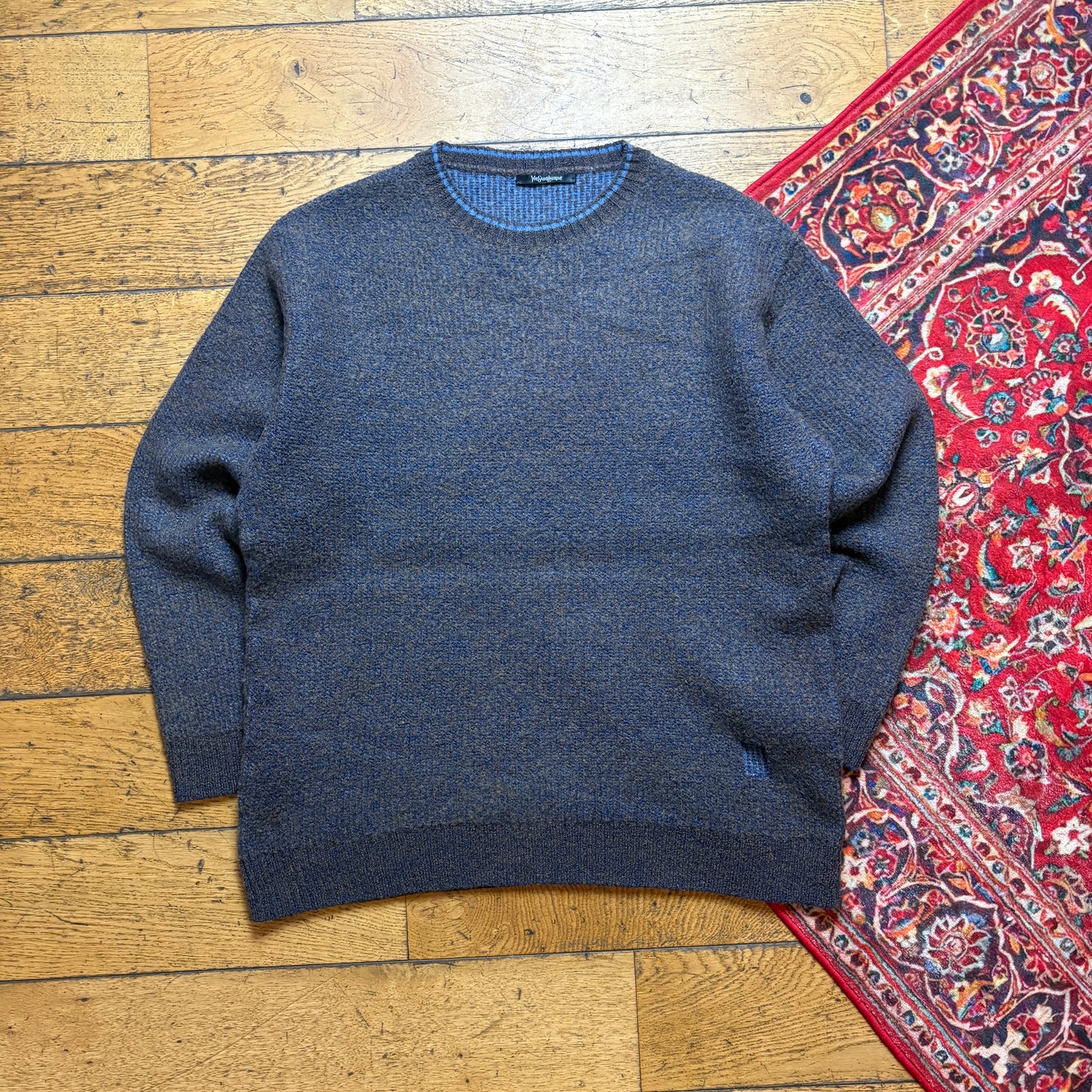 Vintage Brown YSL Yves Saint Laurent Brown Grey Chunky Knit Jumper - M