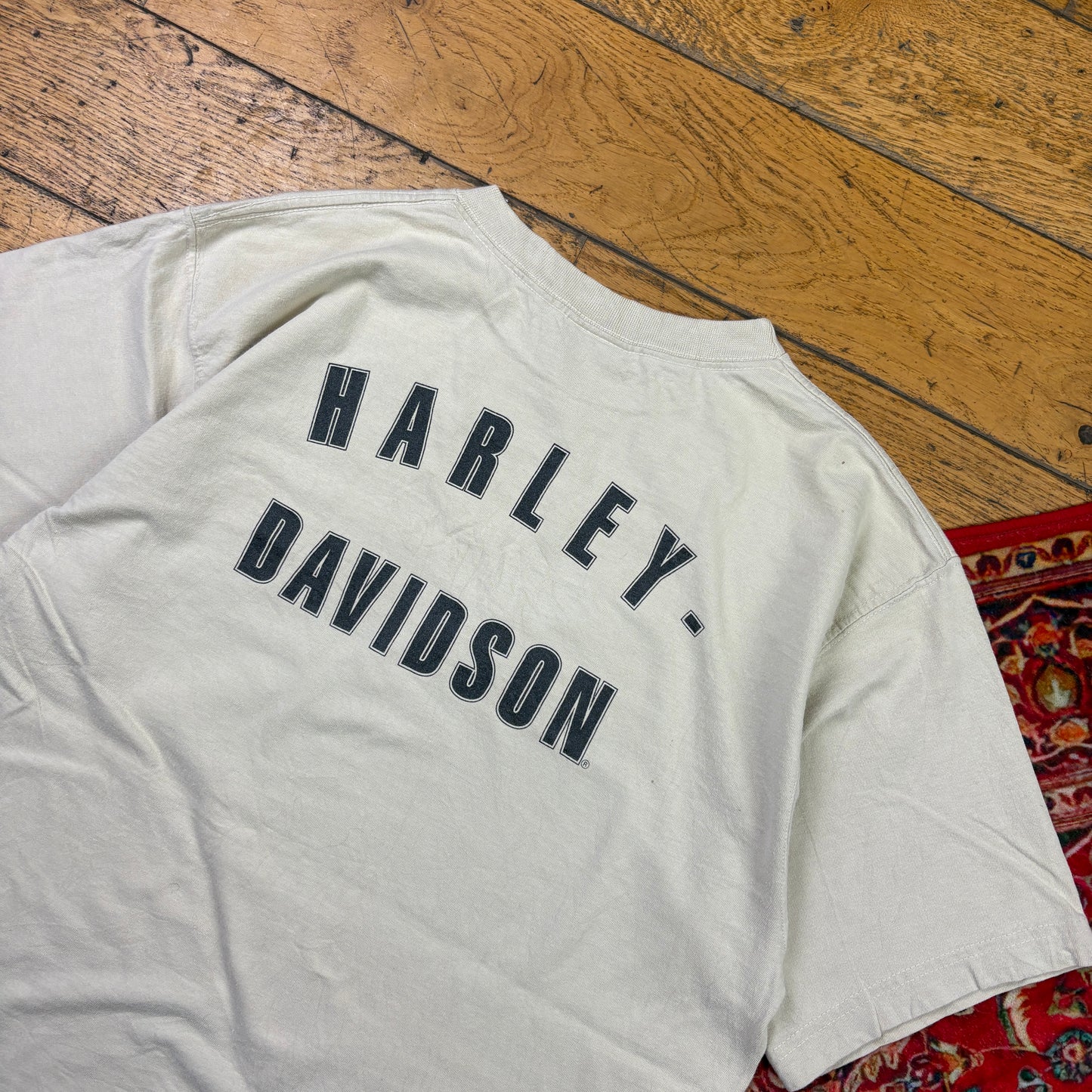 Vintage 1998 Harley Davidson Cream Graphic T-Shirt - M
