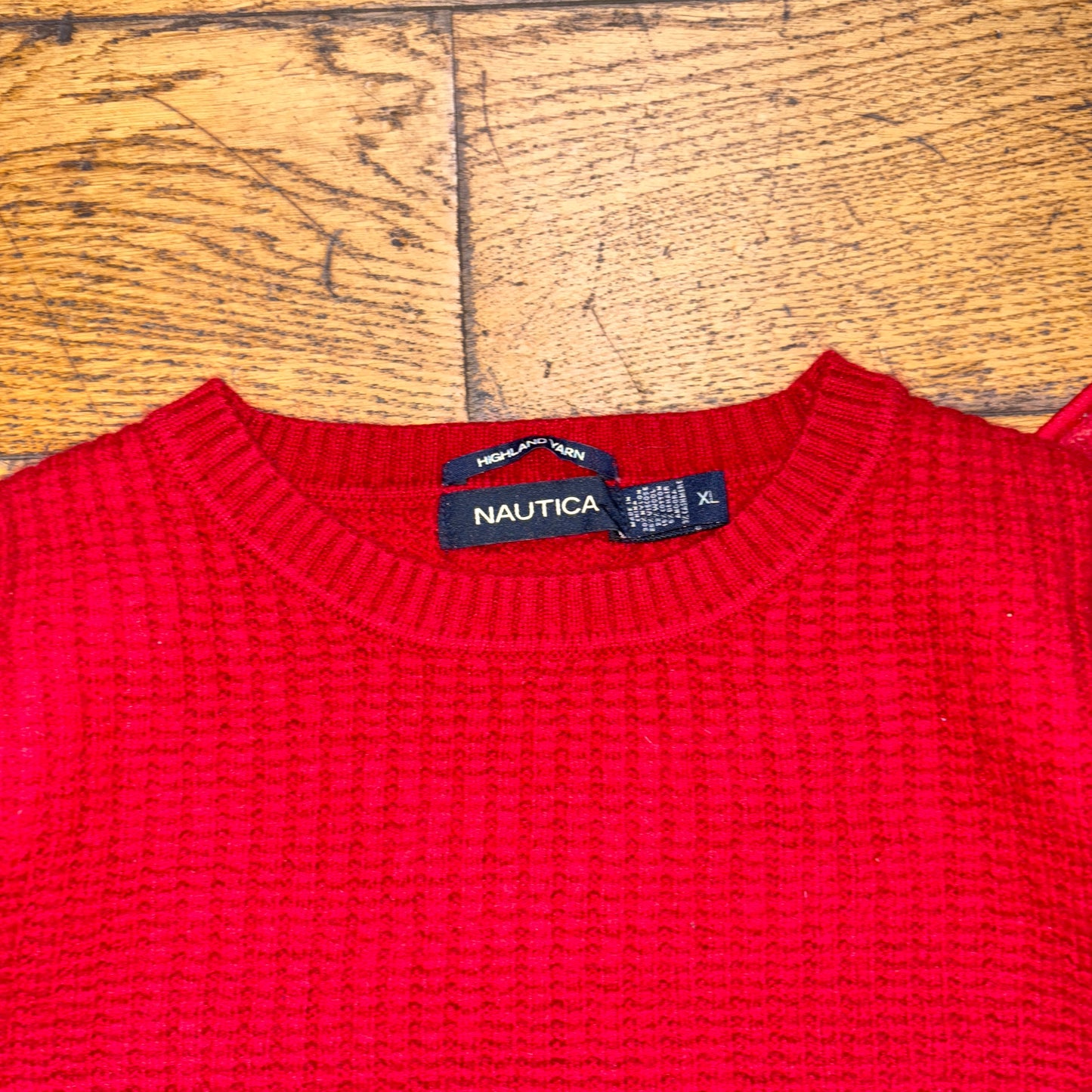 Vintage Nautica Red Wool Cashmere Blend Embroidered Knit Jumper - XL