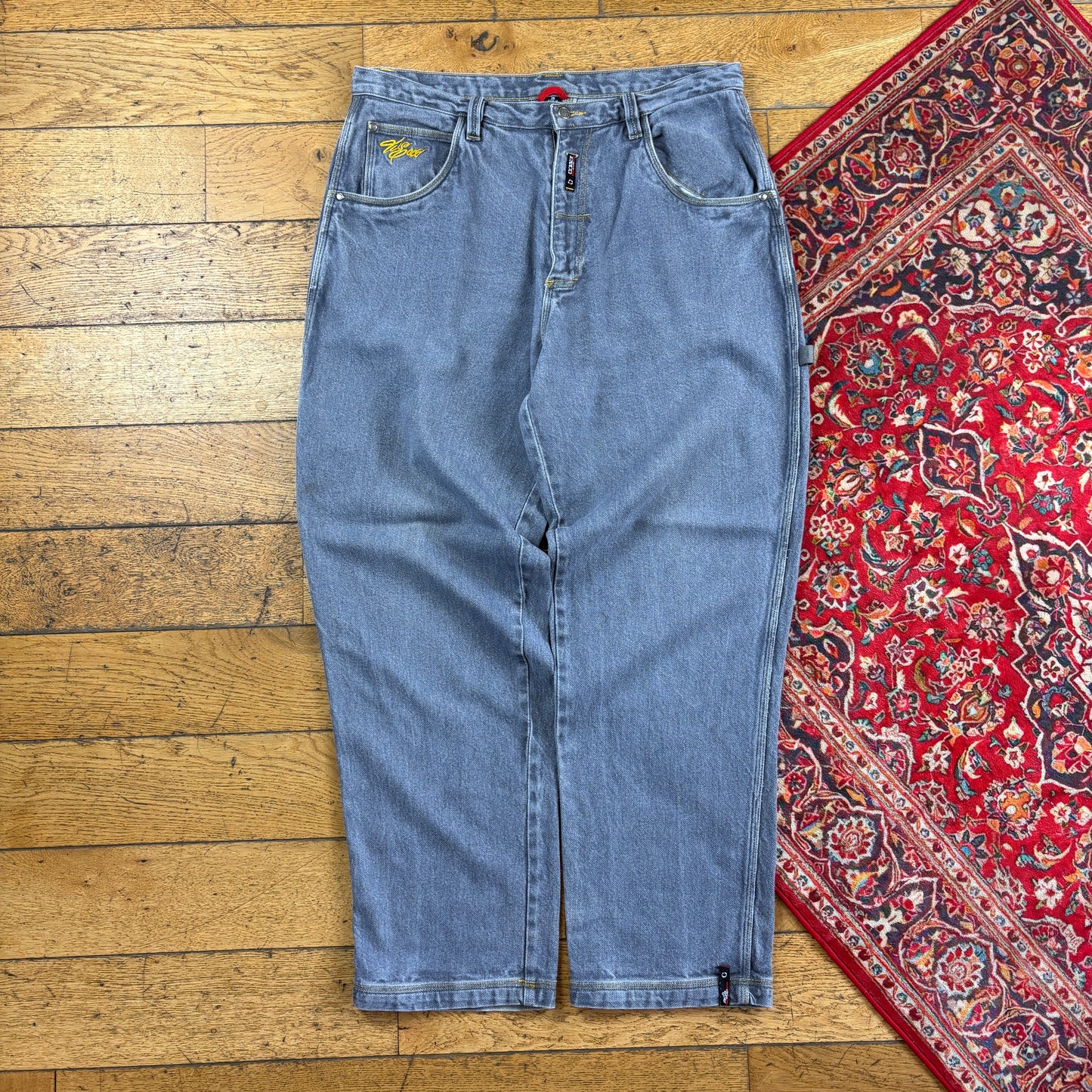 Vintage Willies Grey Carpenter Embroidered Y2K Hip Hop Baggy Jeans - 38