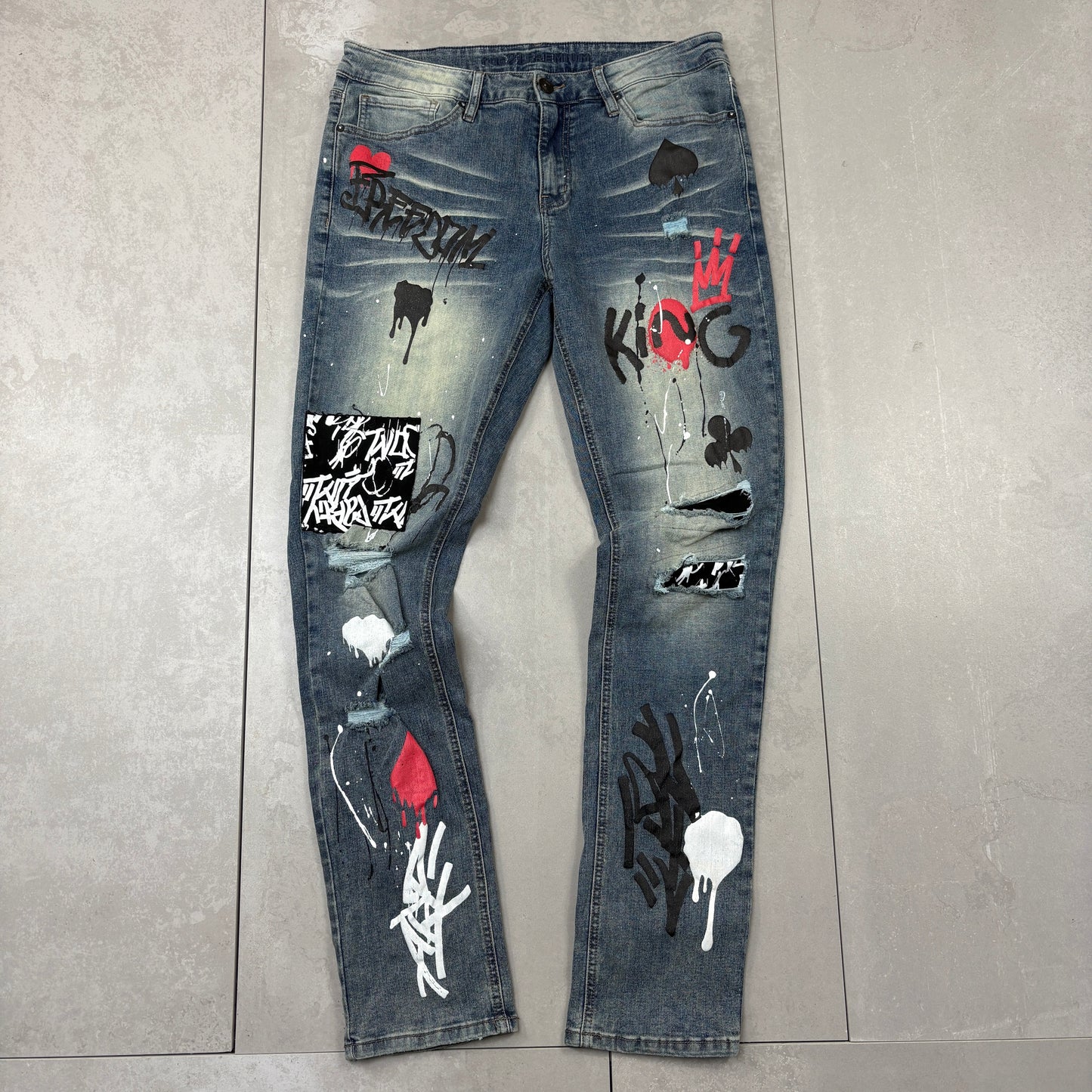 Vintage Hip Hop Skinny Blue Jeans - 36