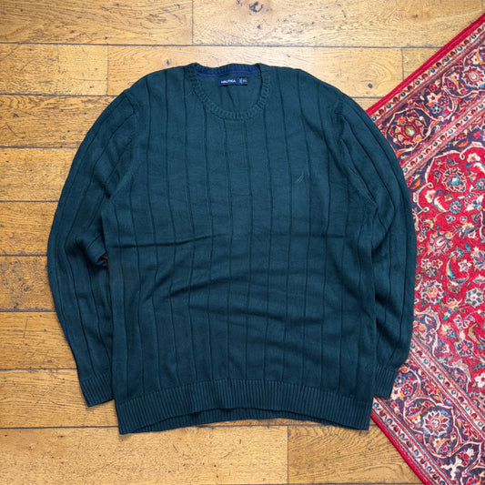 Vintage Nautica Green Cable Embroidered Knit Jumper - 2XL