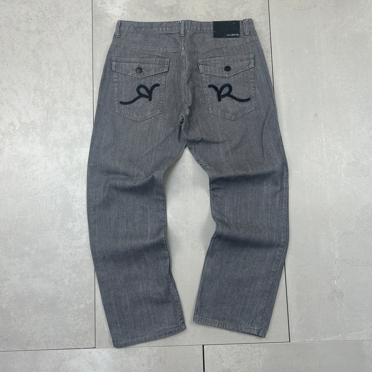 Vintage Rocawear Embroidered Hip Hop Baggy Grey Jeans - 36