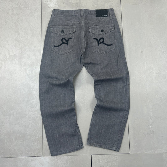Vintage Rocawear Embroidered Hip Hop Baggy Grey Jeans - 36