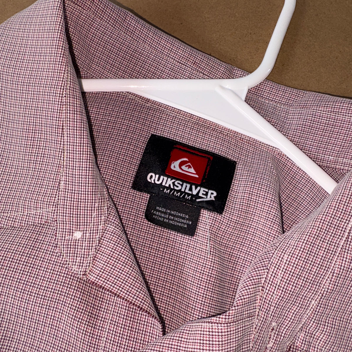 Quiksilver Pink Red Check Plaid Short Sleeve Shirt - M