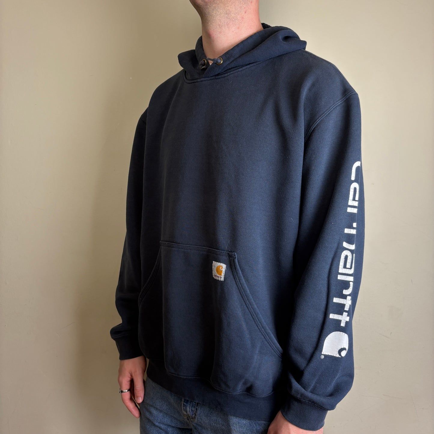 Vintage Carhartt Navy Hoodie Sweatshirt - XL
