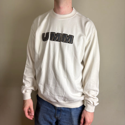 Vintage 90s UMM Corduroy Style White Embroidered Sweatshirt - XL