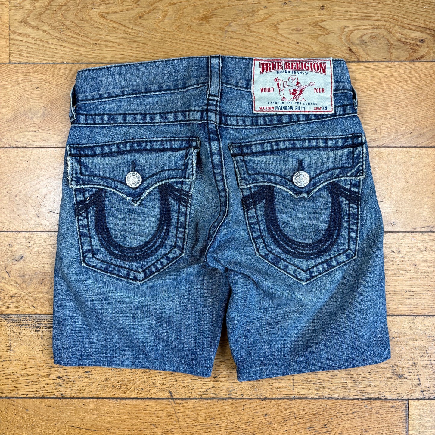 Vintage True Religion Blue Embroidered Y2K Shorts Jorts - 32