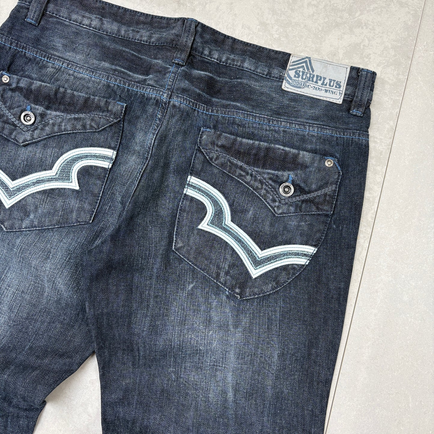 Vintage Embroidered Hip Hop Blue Baggy Jeans - 38