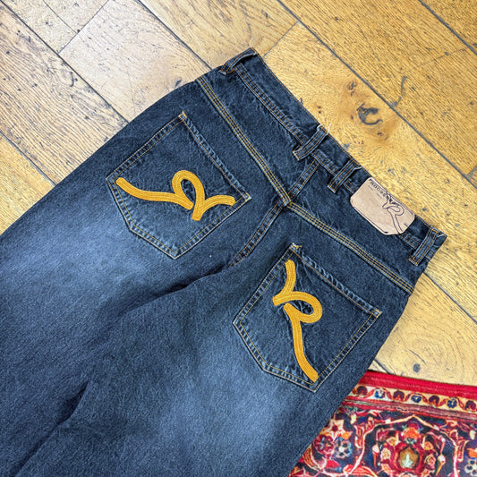 Vintage Rocawear Black Embroidered Y2K Hip Hop Baggy Jeans - 28