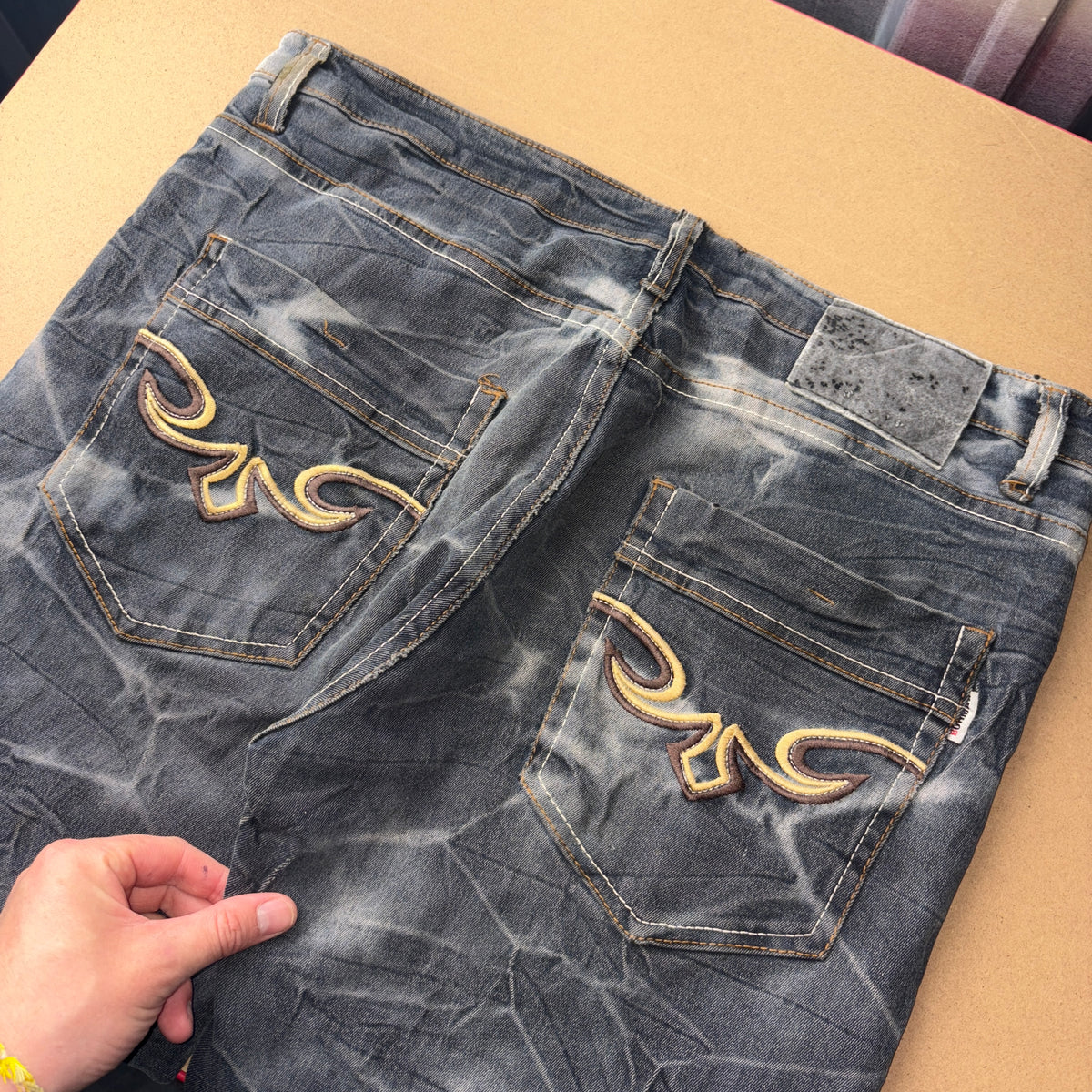 Embroidered Black Grunge Japanese Denim Hip Hop Y2K Straight Jeans - 36S