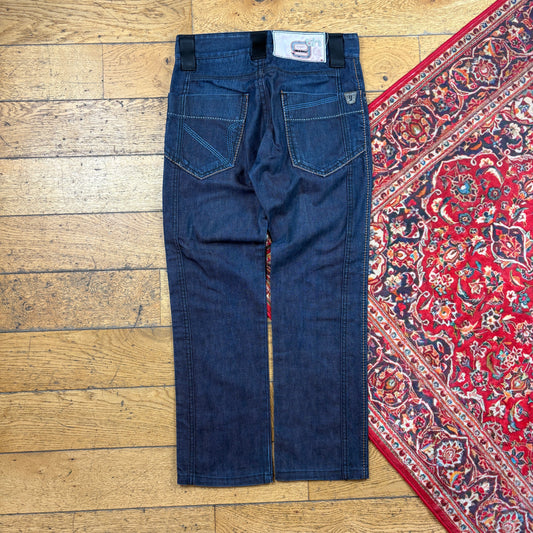 Vintage Blue Embroidered Hip Hop Straight Jeans - 32