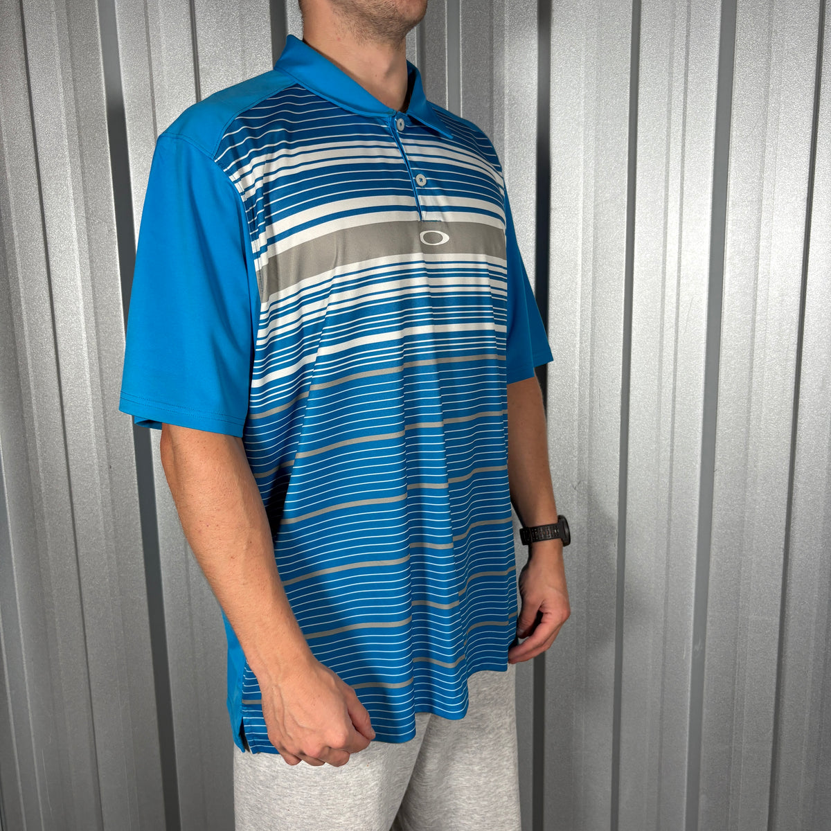 Oakley Blue Stripe Golf Polo T Shirt - 2XL