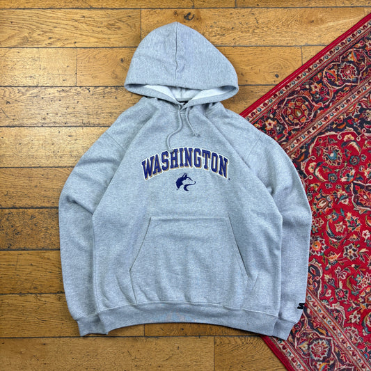 Vintage Starter Grey USA College Hoodie Embroidered Sweatshirt - M