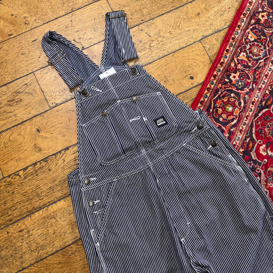 Vintage Berne Pinstripe Navy White Workwear Dungarees - 34 x 28