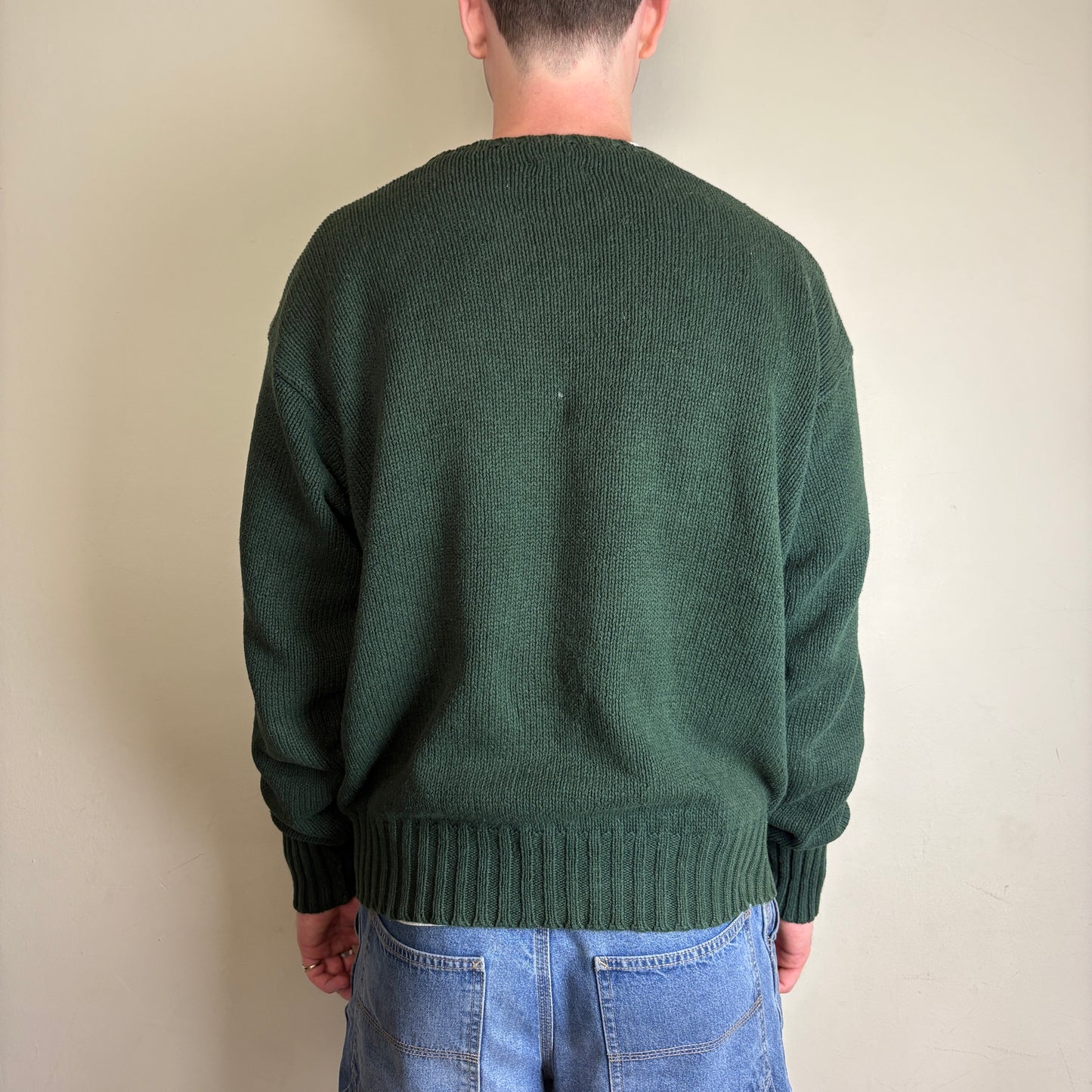 Vintage Ralph Lauren Green Crewneck Knit Embroidered Sweatshirt - XL