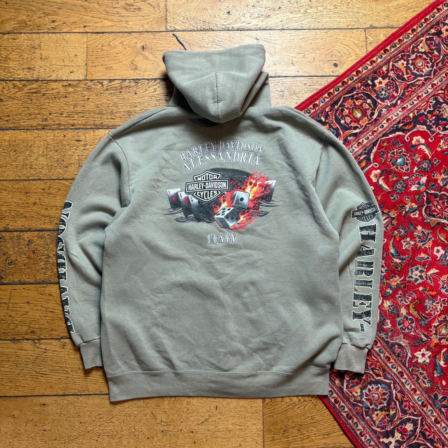Vintage Harley Davidson Green Hoodie Sweatshirt - M