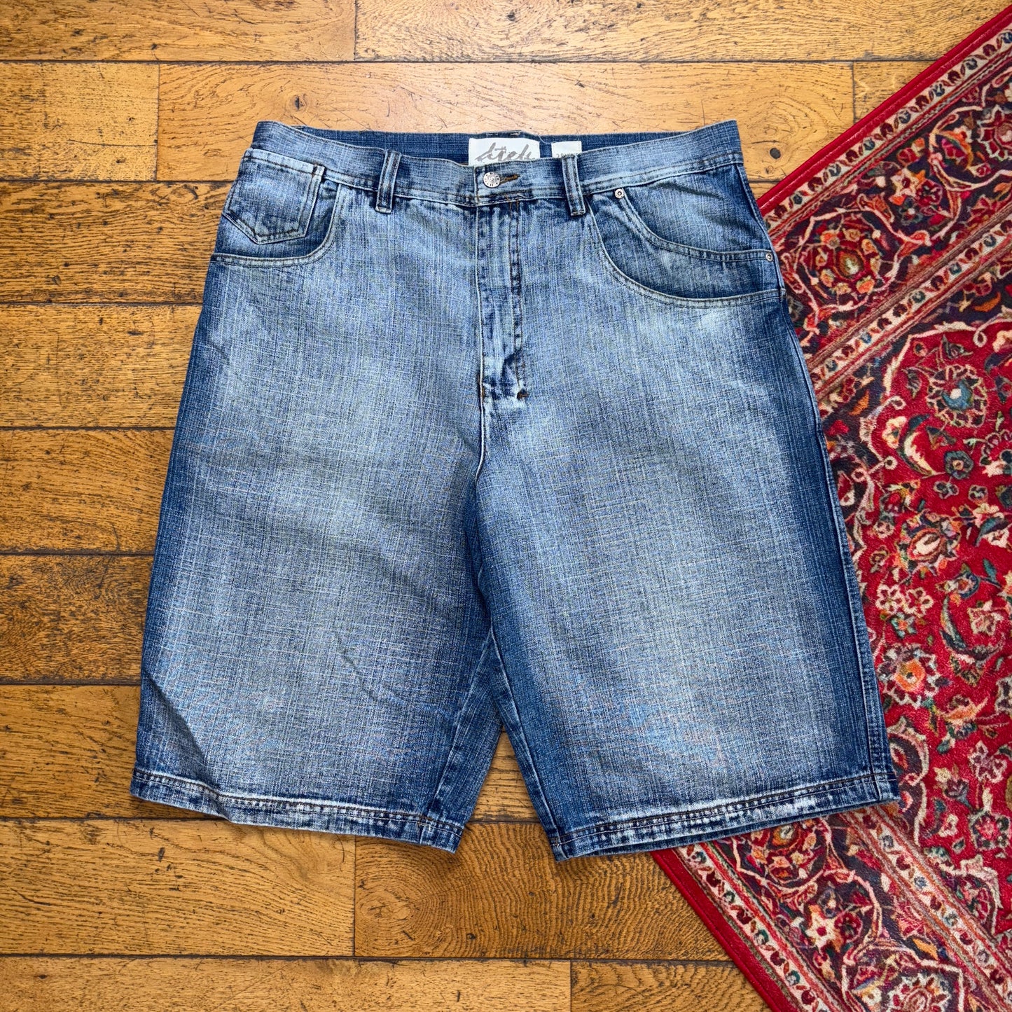 Vintage Embroidered Hip Hop Baggy Blue Shorts Jorts - 38