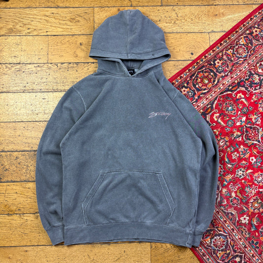 Vintage Stussy Grey Hoodie Sweatshirt - L