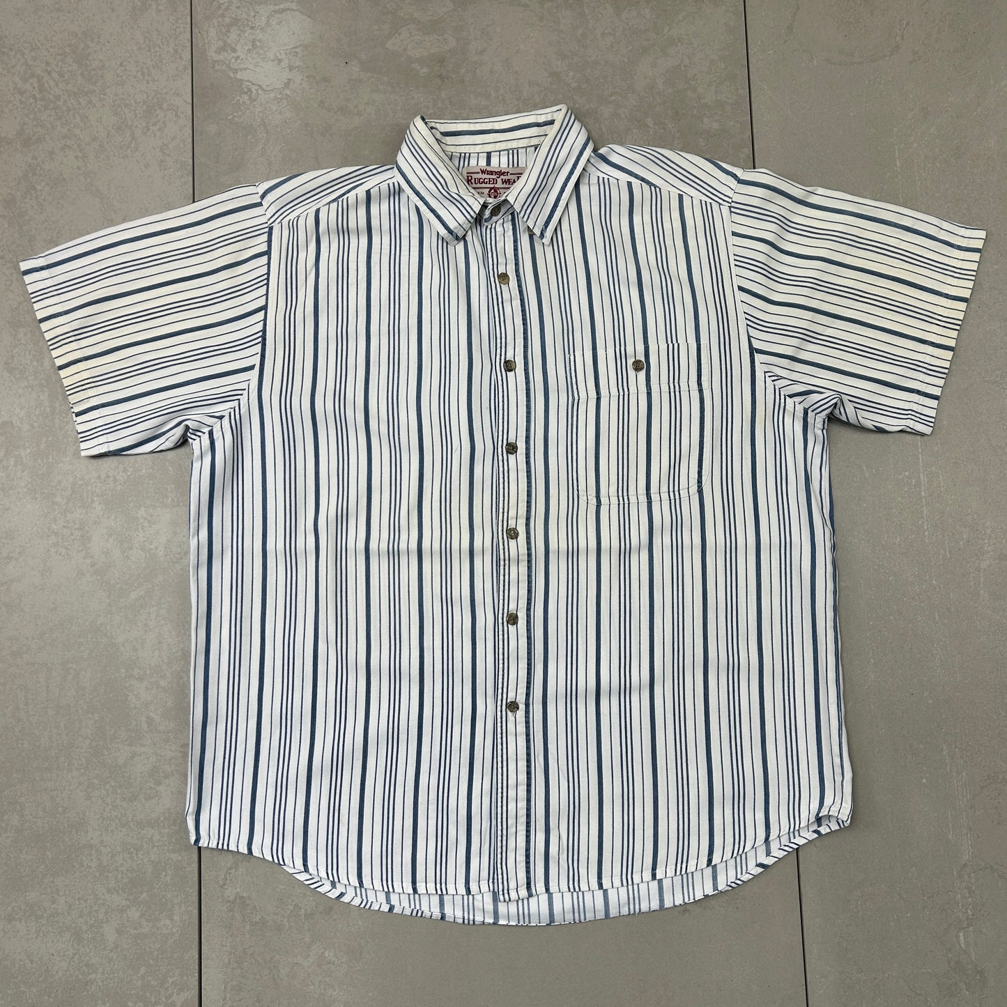 Vintage Wrangler Blue White Stripe Short Sleeve Shirt - XL