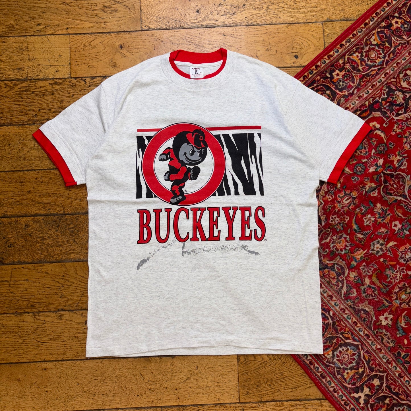 Vintage 90s Buckeyes Ringer Grey Graphic T-Shirt - XL