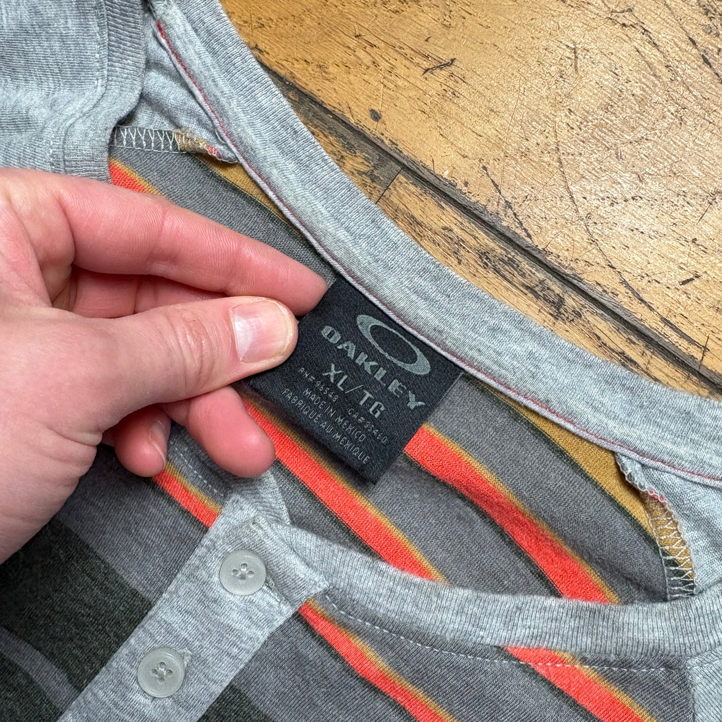 Vintage Oakley Raglan Stripe Grey Long Sleeve T-Shirt - XL