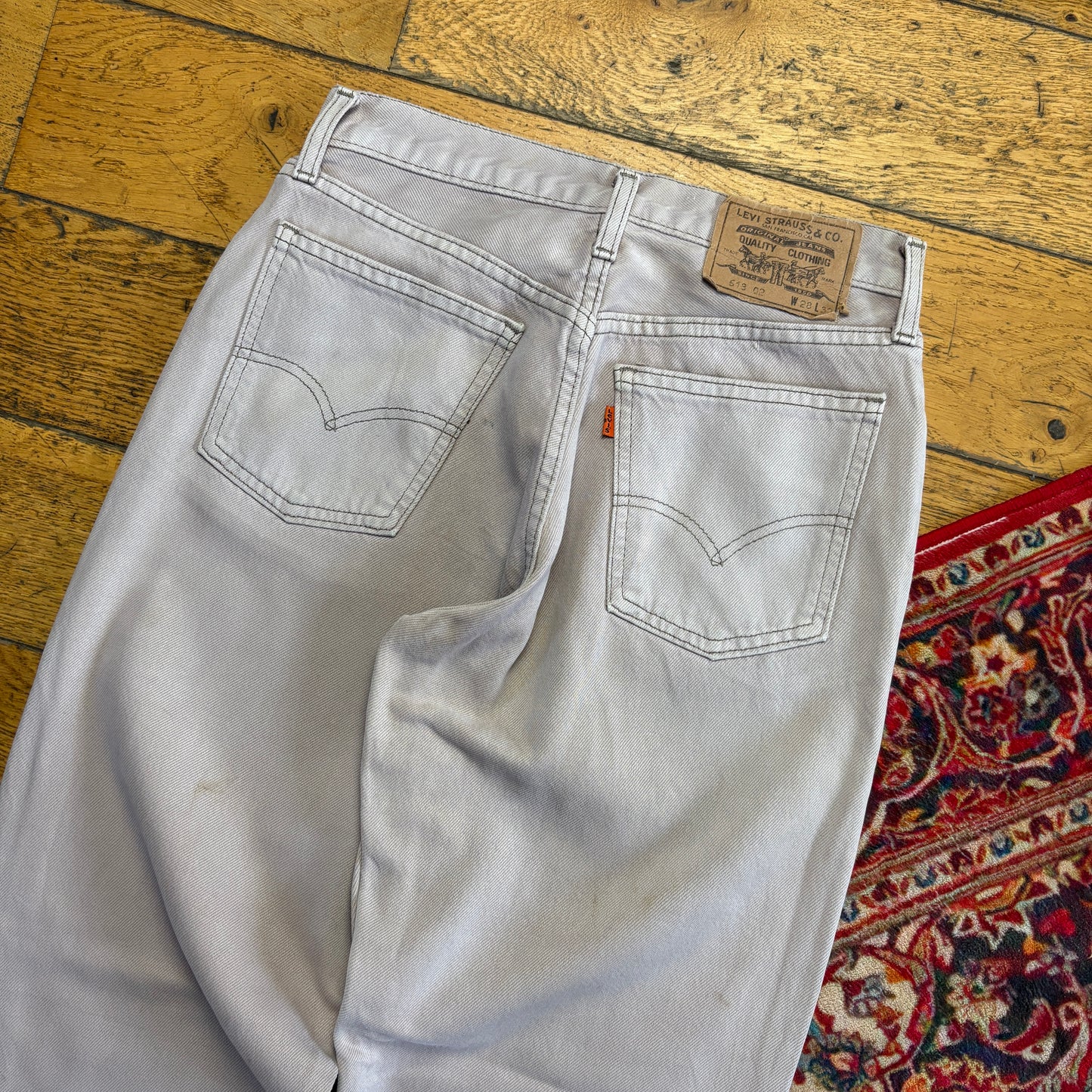 Vintage Levis 618 Orange Tab Straight Cream Denim Jeans - 28R