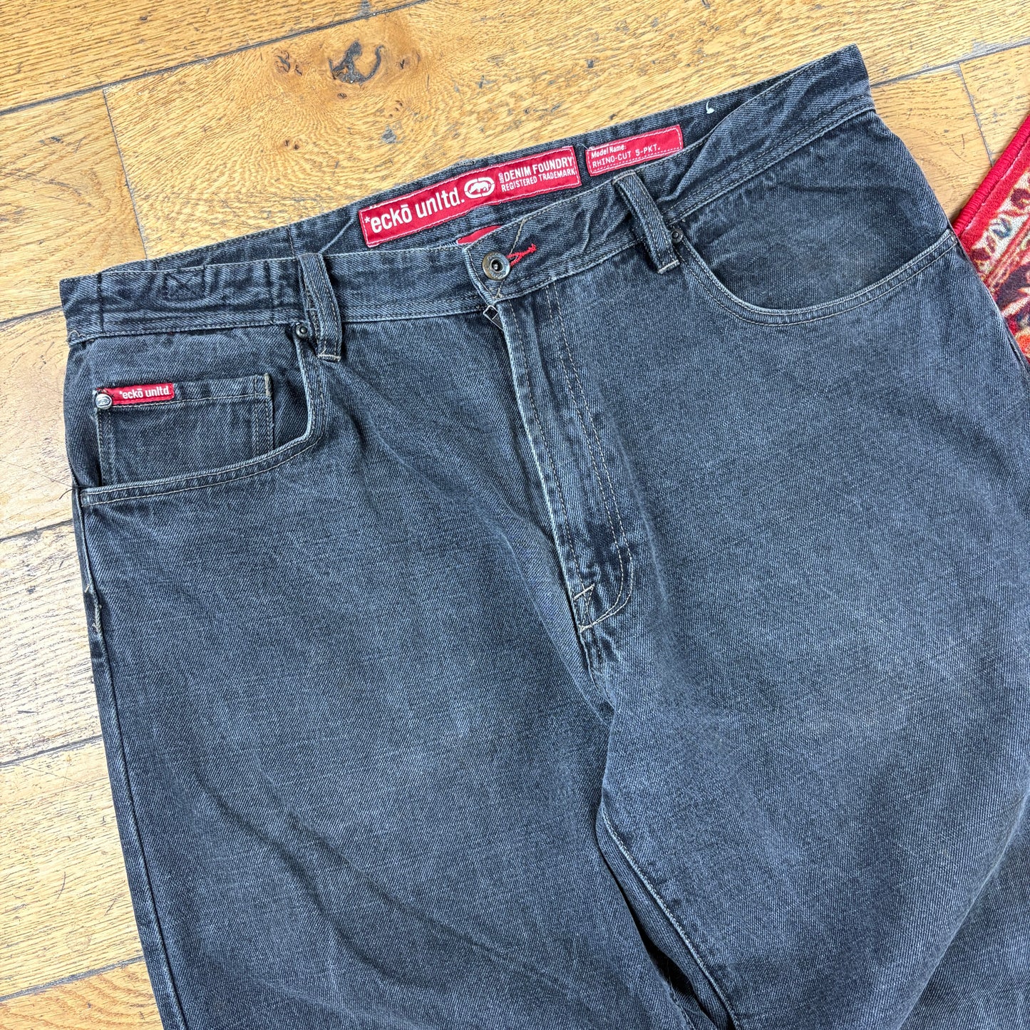 Vintage Ecko Unltd Black Embroidered Y2K Hip Hop Baggy Jeans - 38