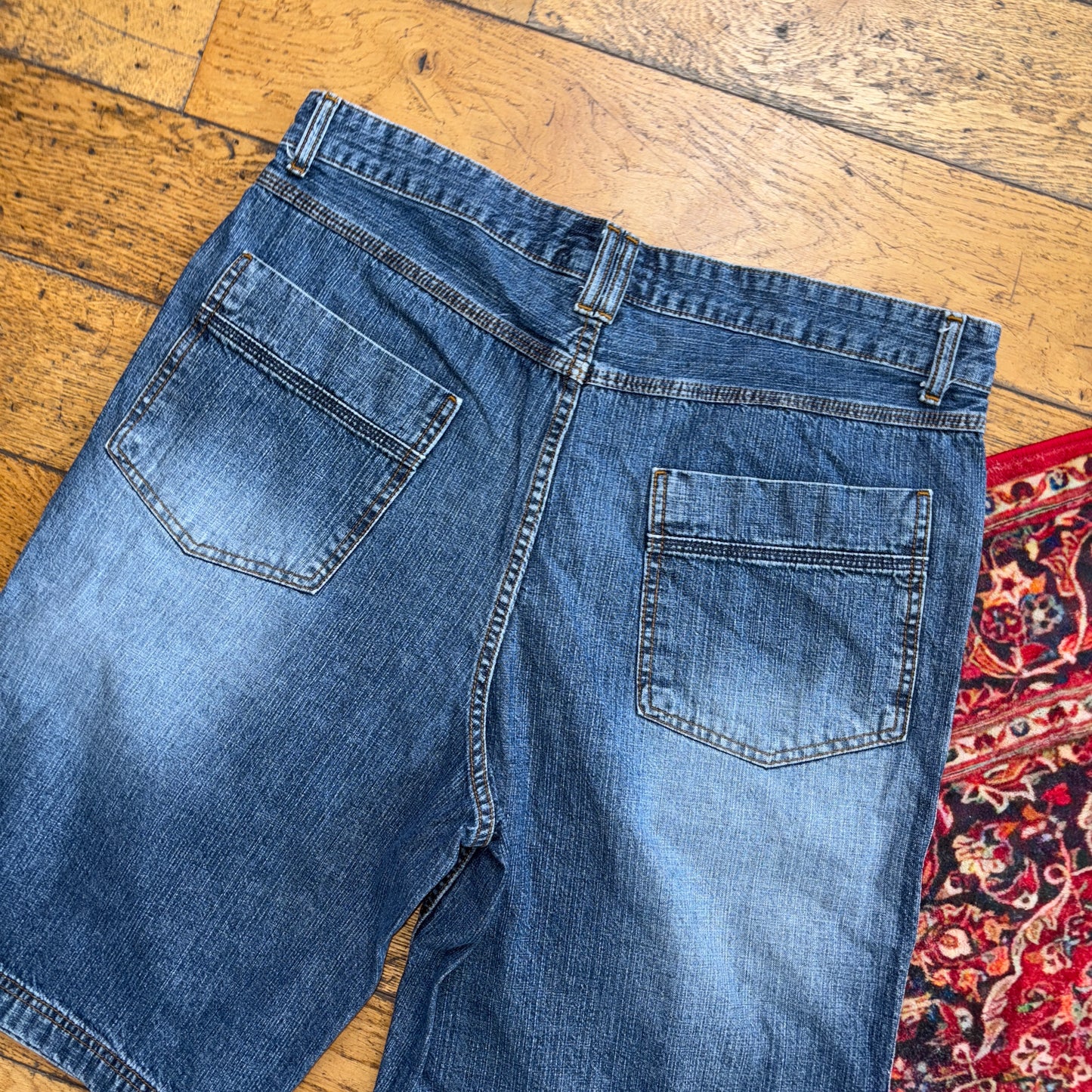 Vintage Embroidered Hip Hop Baggy Blue Shorts Jorts - 38