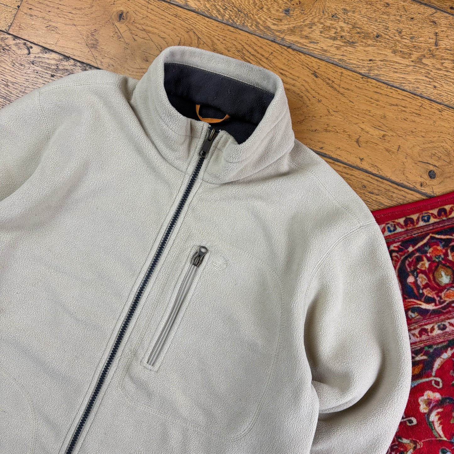 Vintage 90s Timberland Cream Embroidered Zip Fleece Sweatshirt - M