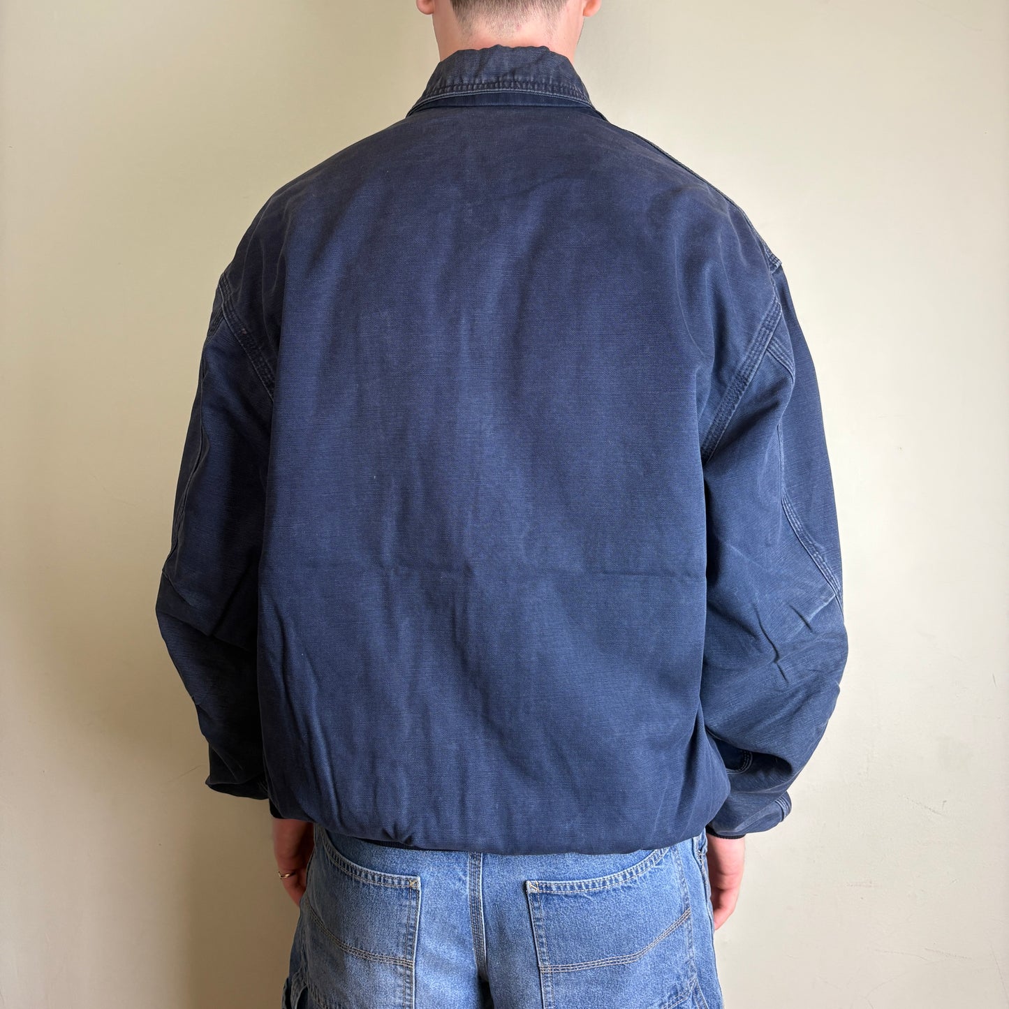Vintage Carhartt Wylie Navy Blue Workwear Bomber Jacket - XL