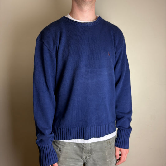 Vintage Ralph Lauren Blue Navy Chunky Knit Crewneck Jumper -