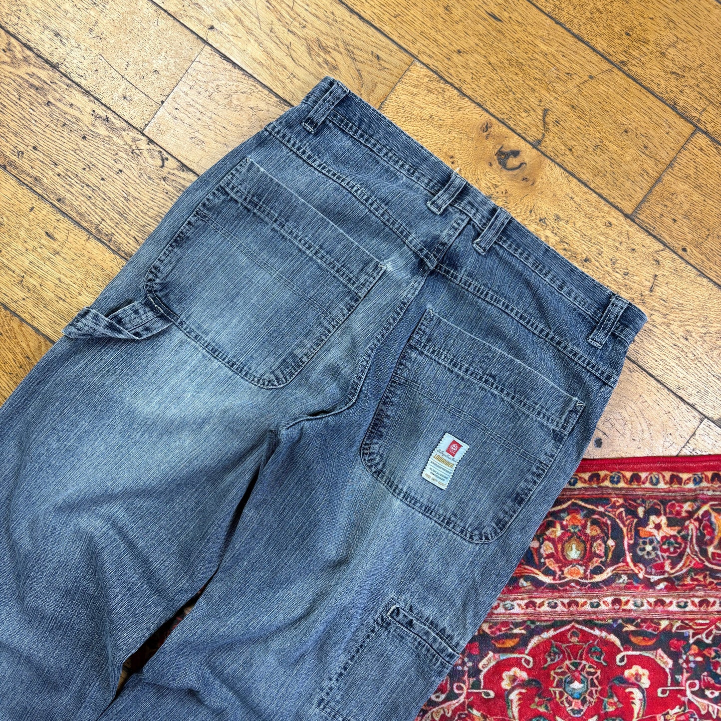Vintage Low Rider Grey Embroidered Y2K Hip Hop Baggy Jeans - 36