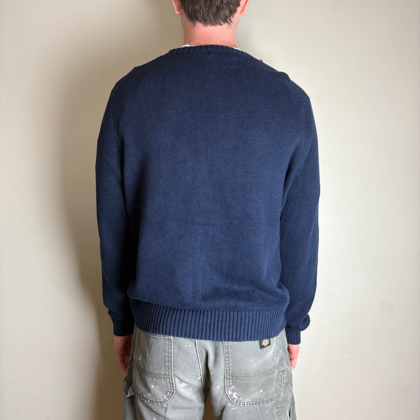 Vintage Ralph Lauren Navy Chunky Knit Crewneck Jumper - L